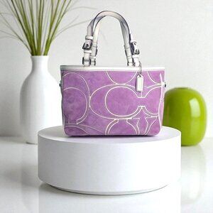 Vintage COACH Optic Signature Tote Handbag in purple Suede Y2K